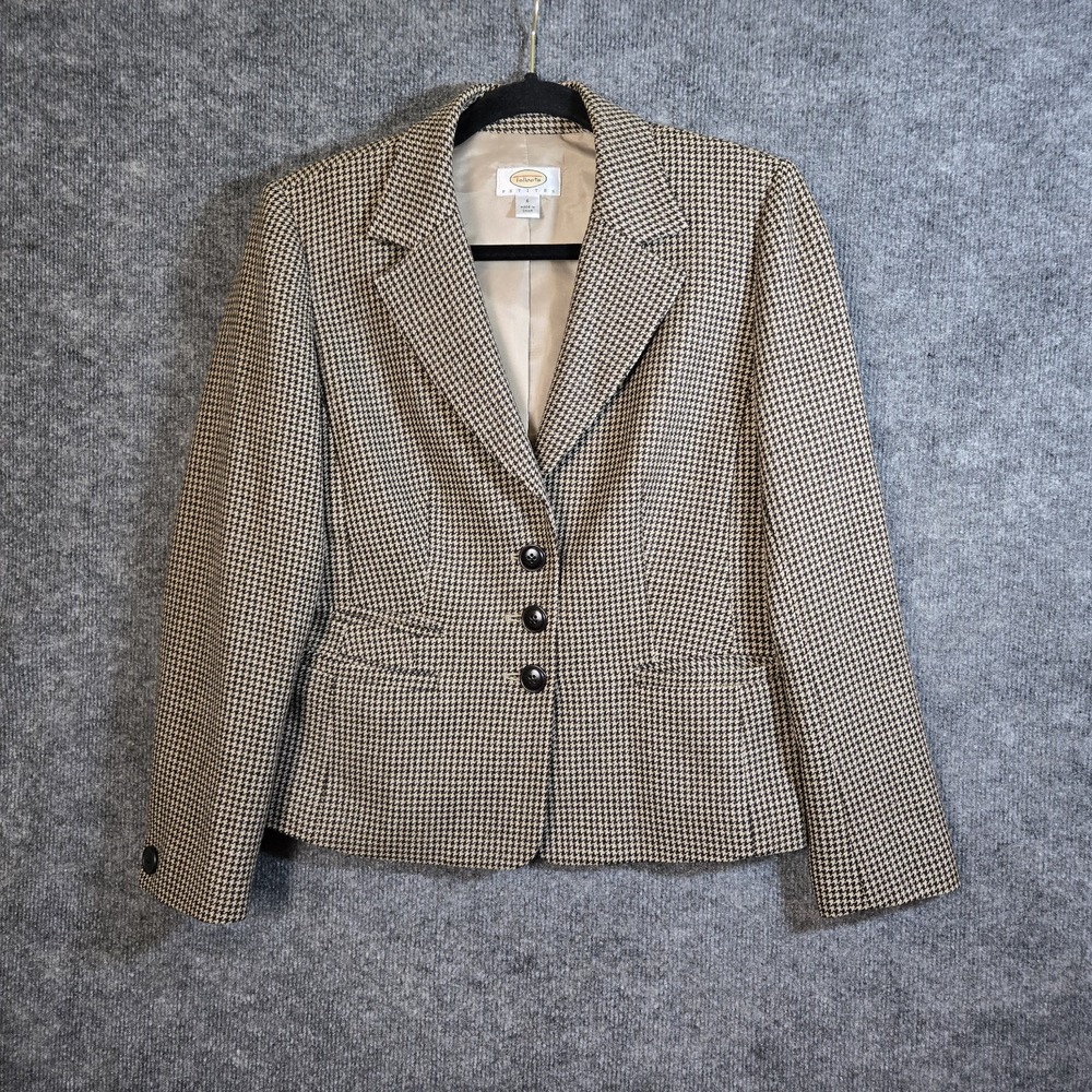 Talbots Blazer Womens 6 Petite Brown Black Herringbone Wool 3 Button Career